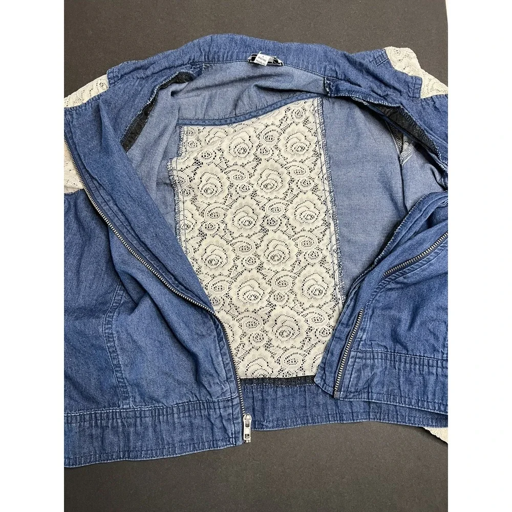 Disney Denim Lace sleeves Lightweight asymmetrical‎ zipper Jacket Youth L 14/16